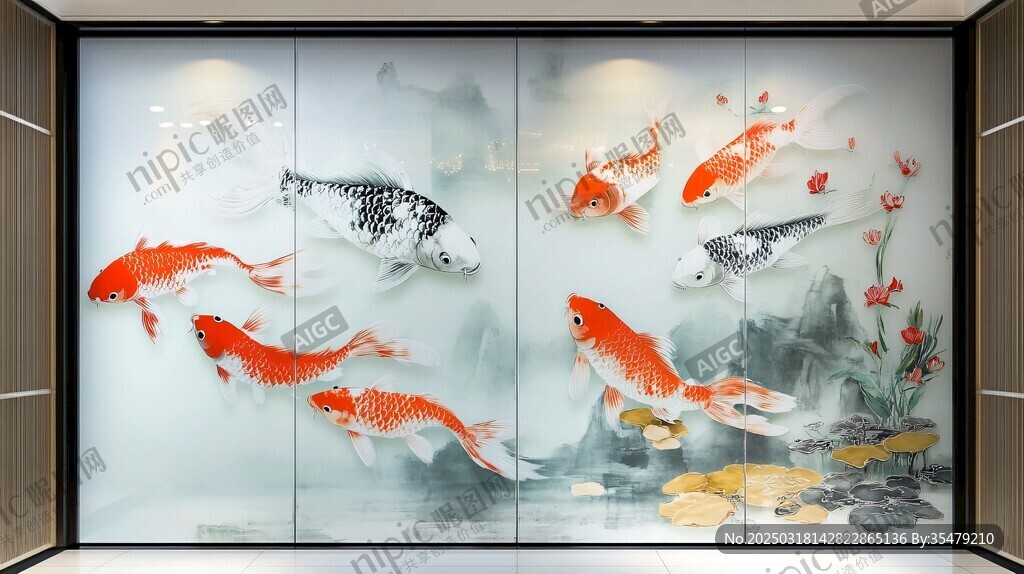九魚圖案玻璃藝術(shù)