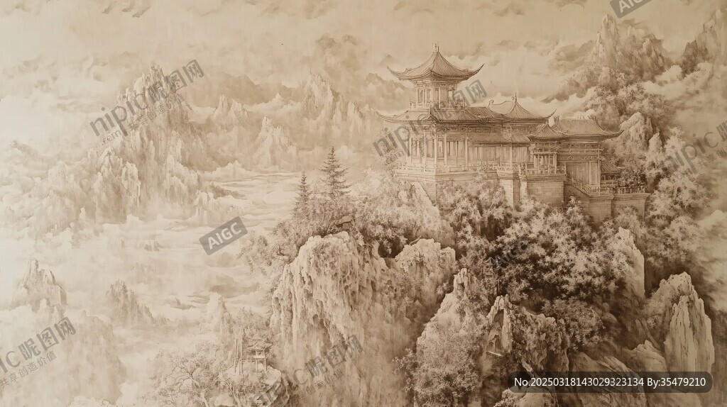云霧繚繞的山中宮殿