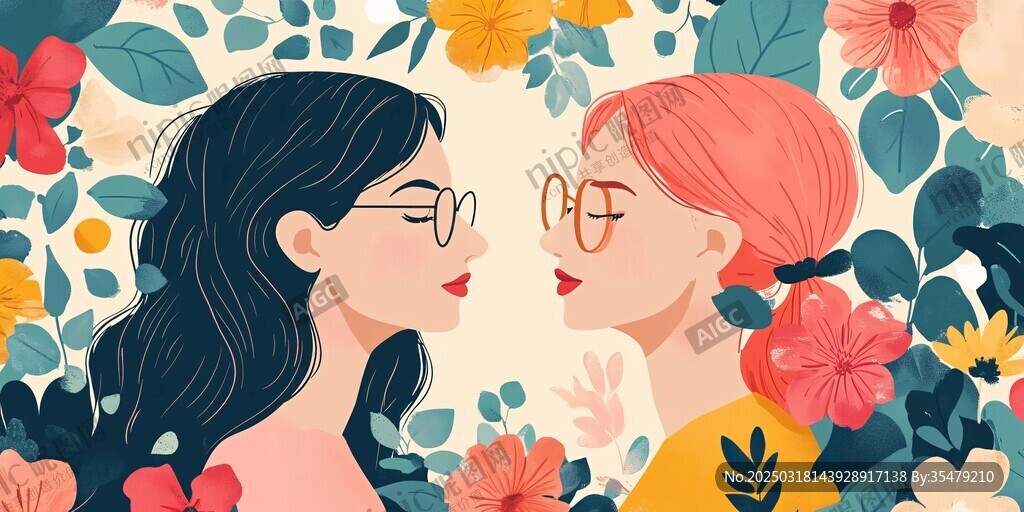 花卉中的兩位女性