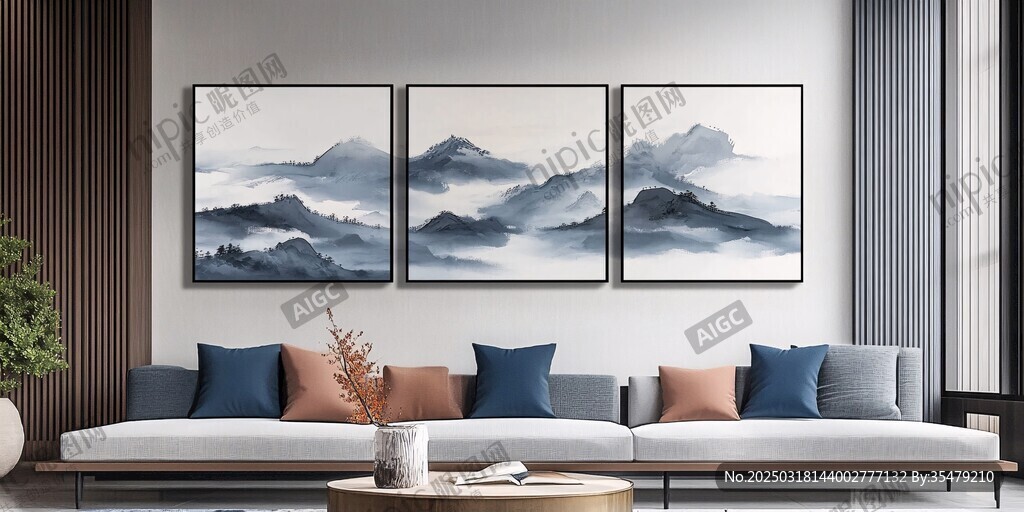抽象山水畫三聯(lián)畫