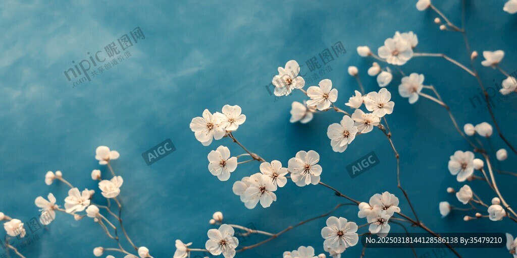 藍(lán)色背景下的白色花朵