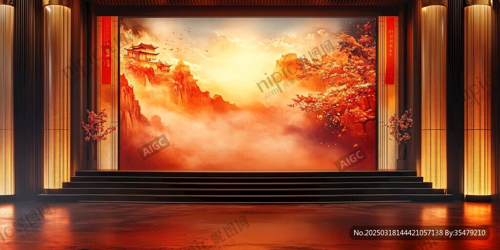 紅色山水畫背景