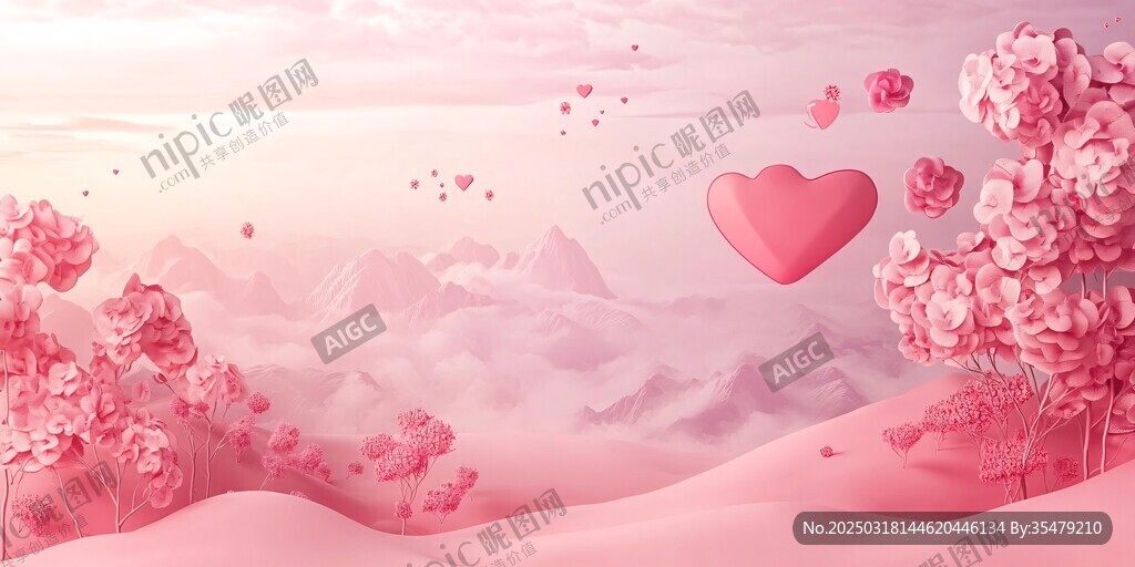 粉色夢(mèng)境中的心形花海