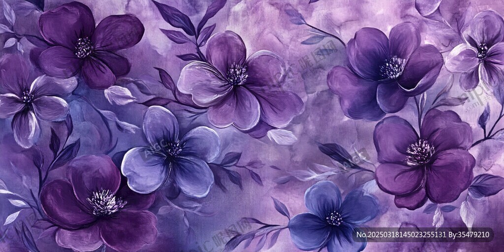 紫色花卉油畫