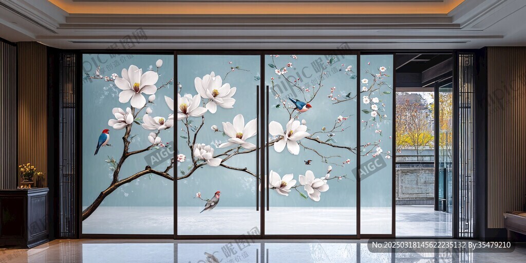 花鳥圖玻璃藝術(shù)品