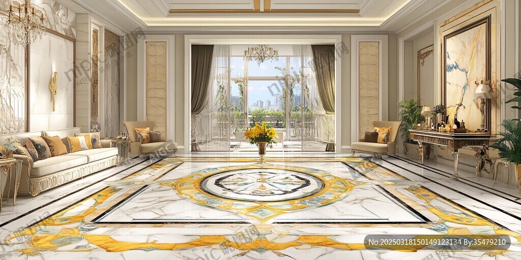 豪華室內設計 marble 地板和金色裝飾