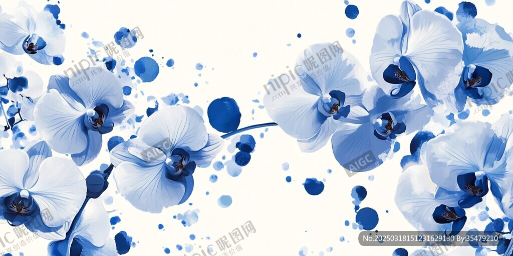 藍(lán)色水彩畫中的蘭花