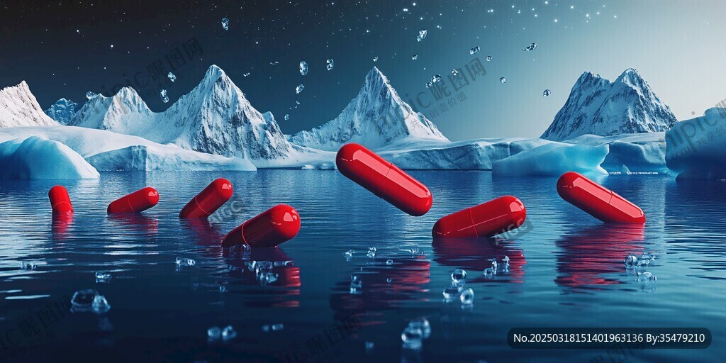 紅色膠囊與冰雪山脈的神秘交匯