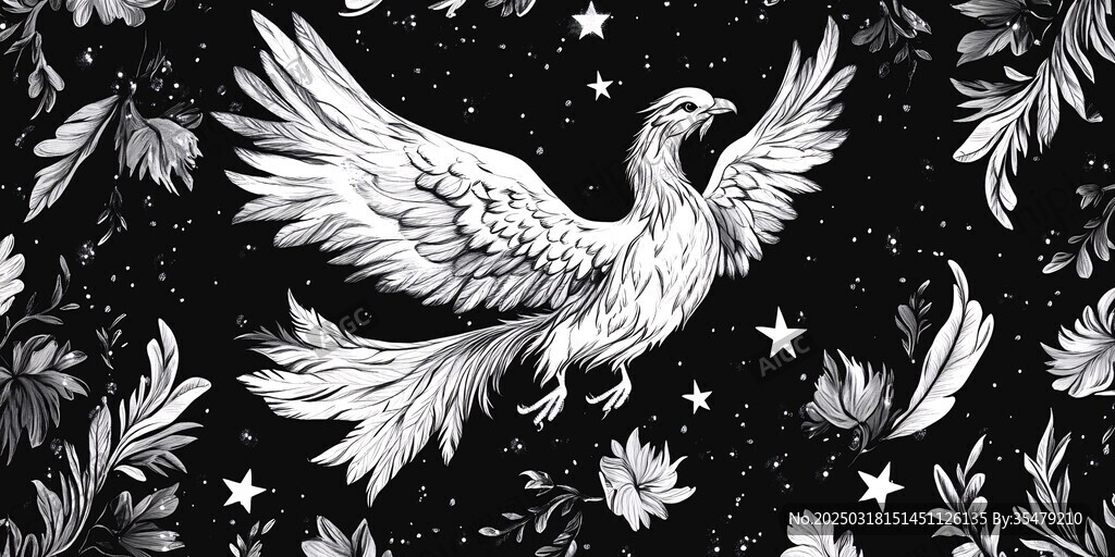 神話中的鳳凰在星空中展翅飛翔