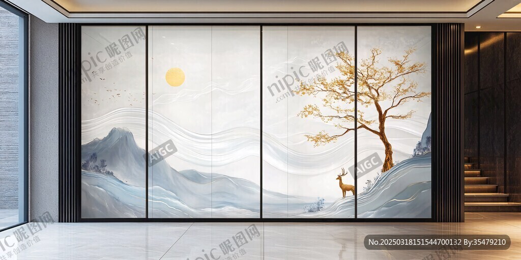 山水鹿畫屏風(fēng)藝術(shù)