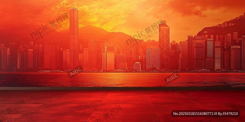夕陽下的城市天際線