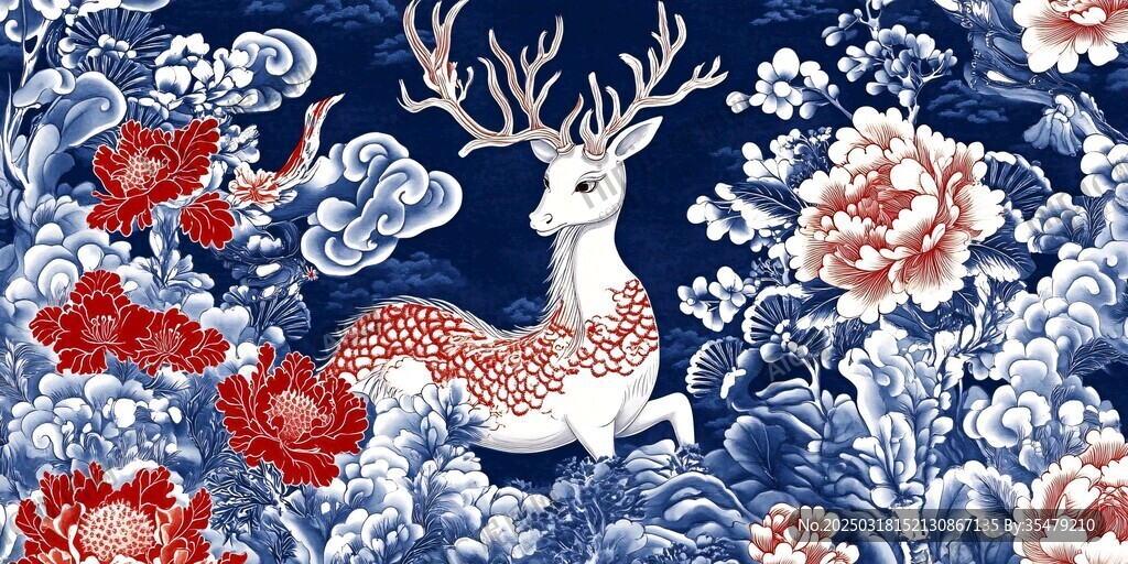 鹿鼎青花瓷圖案