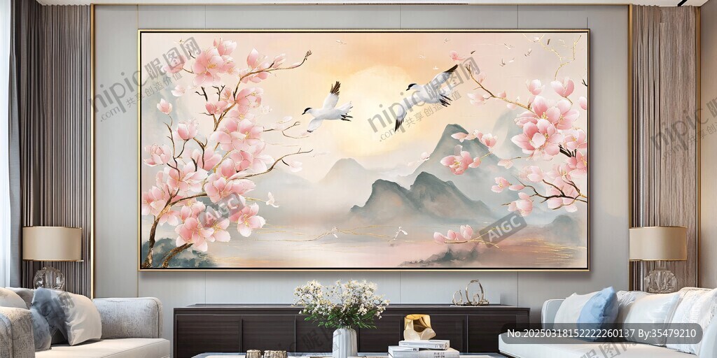 桃花飛鳥圖
