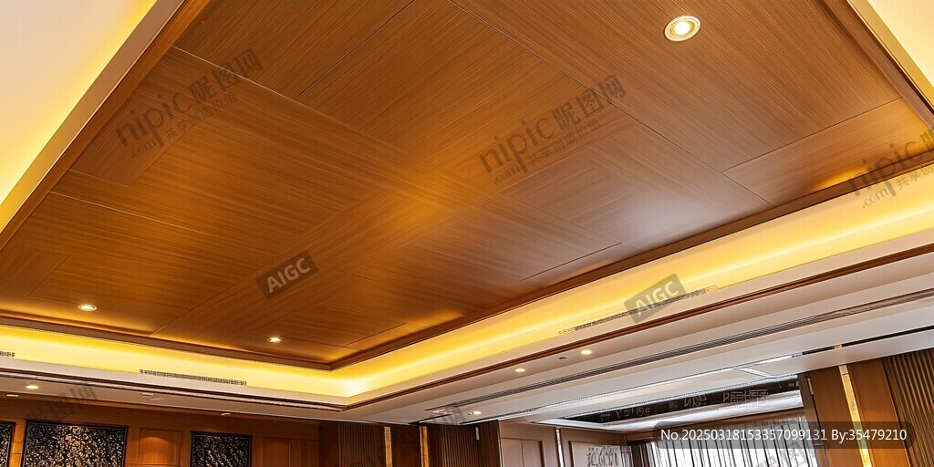 室內(nèi)設(shè)計的木質(zhì)天花板和嵌入式照明