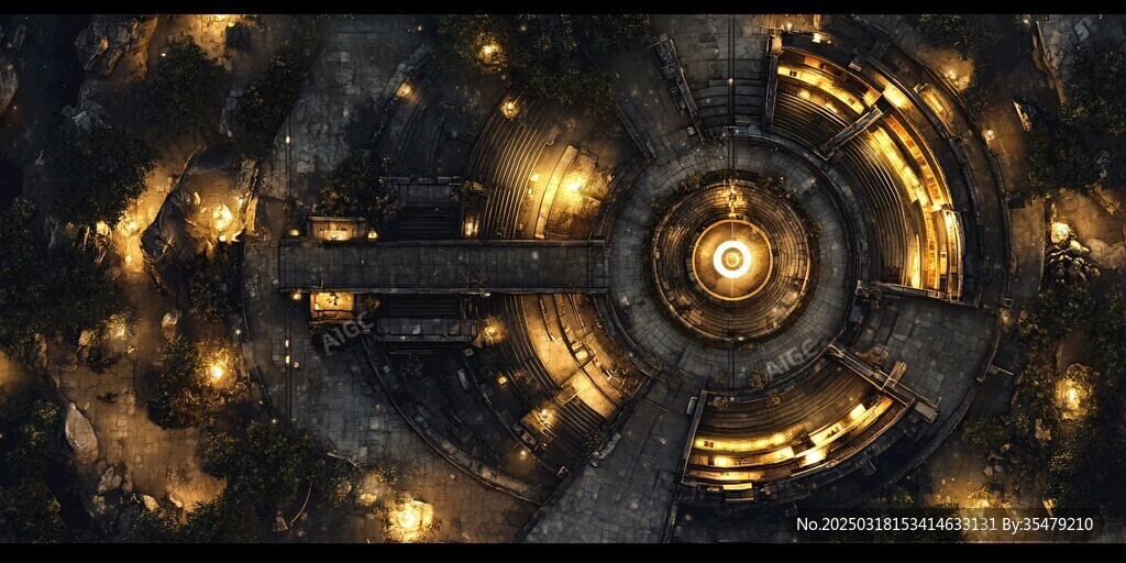 神秘圓形建筑夜景