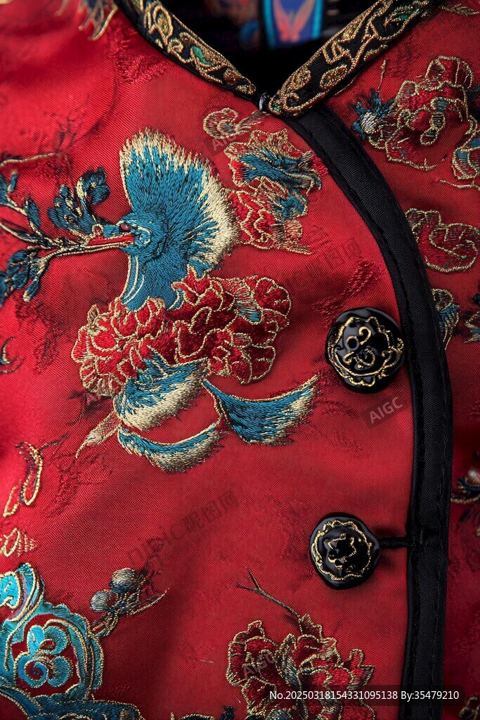紅色綢緞上的金線刺繡