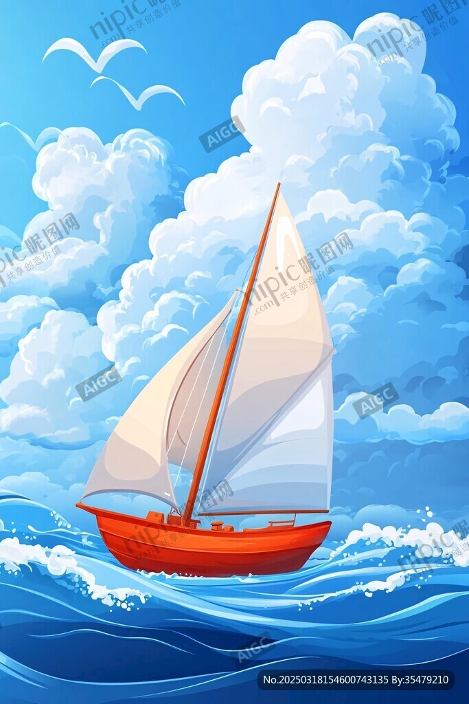 藍色海洋中的帆船之旅