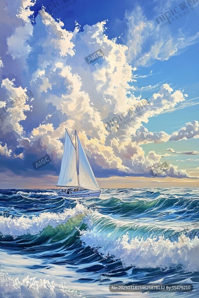 波濤洶涌的海洋與帆船