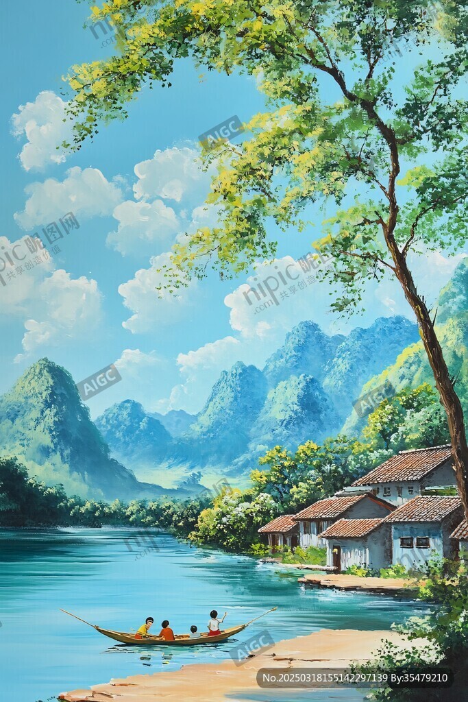 碧水小船鄉(xiāng)村山景