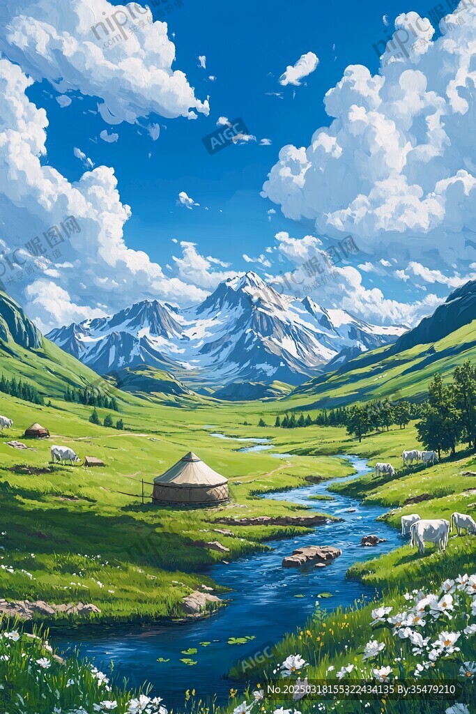 山谷中的蒙古包