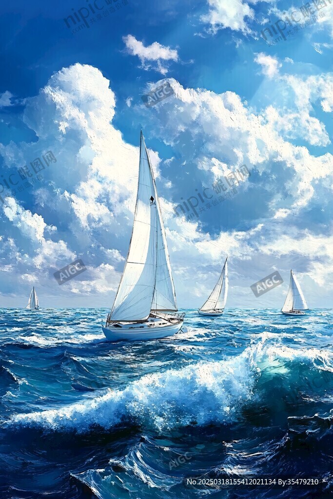 洶涌海浪中的帆船之旅