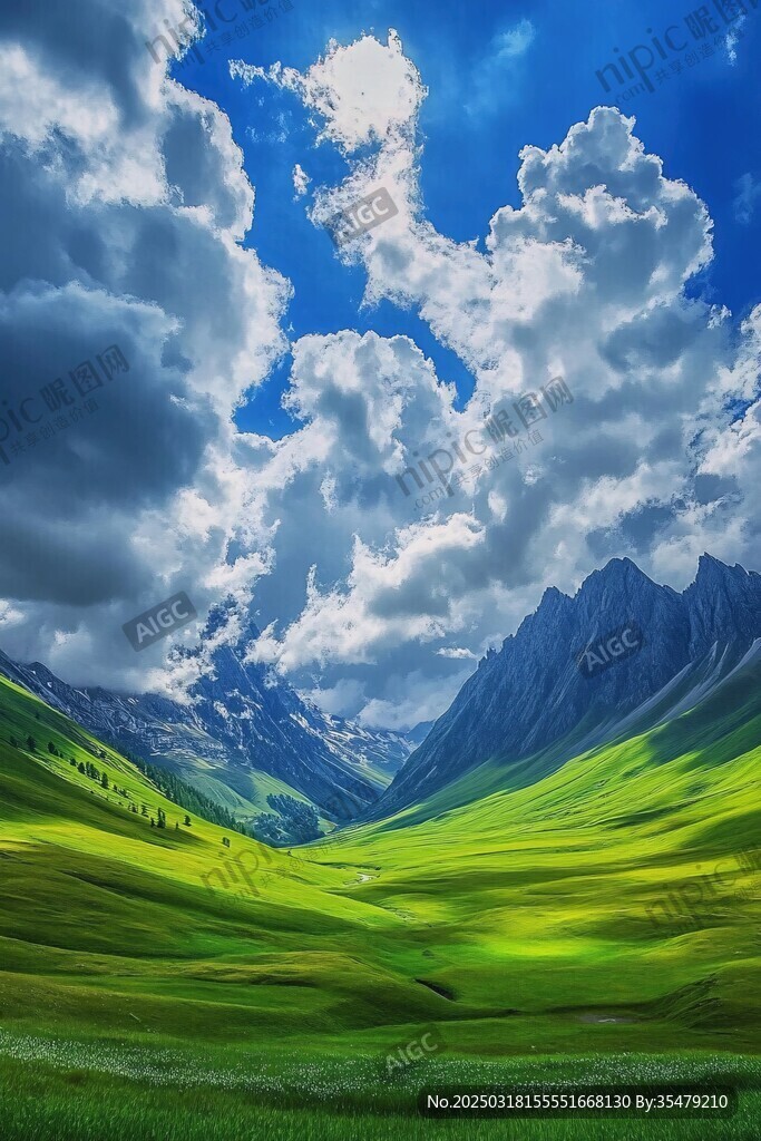山谷中的綠色草地
