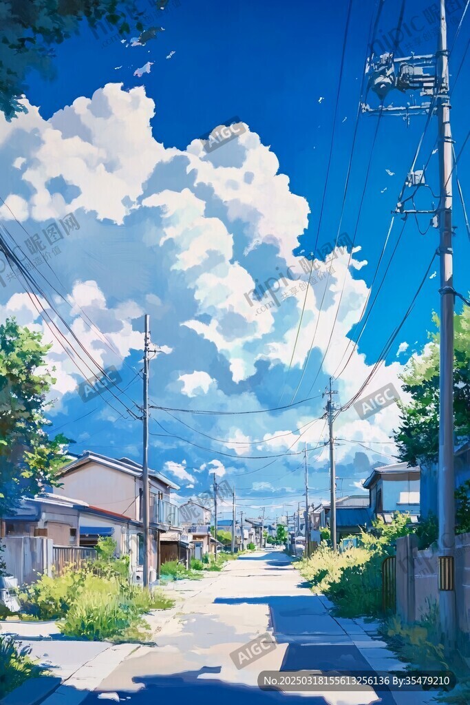 藍天白云下的寧靜街區(qū)