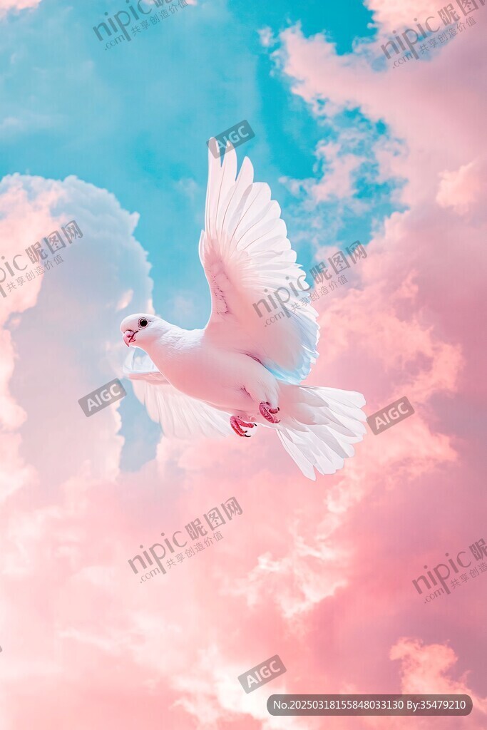 粉色天空中的白鴿