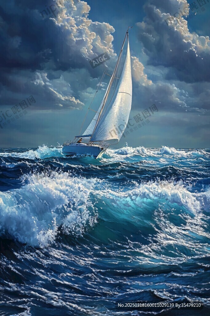風(fēng)帆船與波濤洶涌的海洋