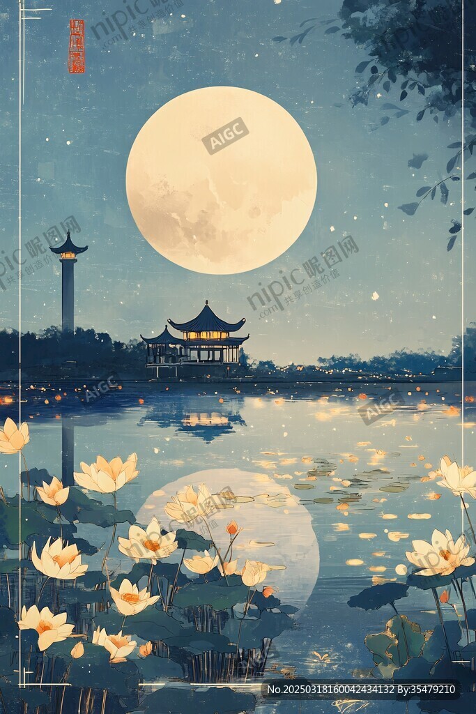 月下荷塘小徑