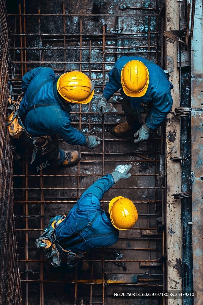 建筑工地上的三名工人