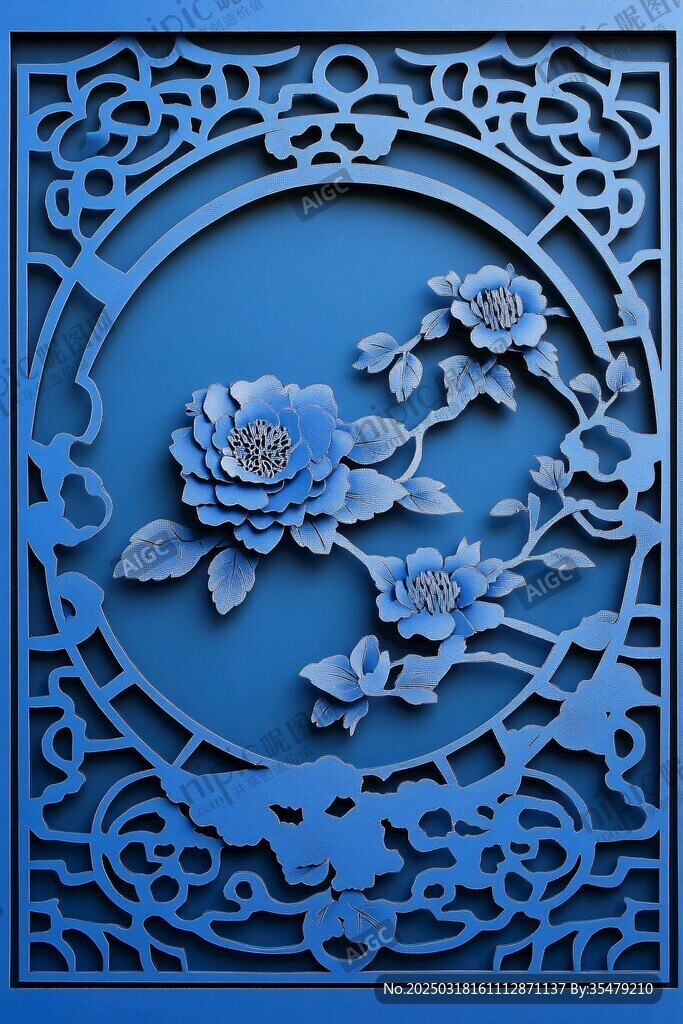 藍色花卉圖案的鏤空藝術