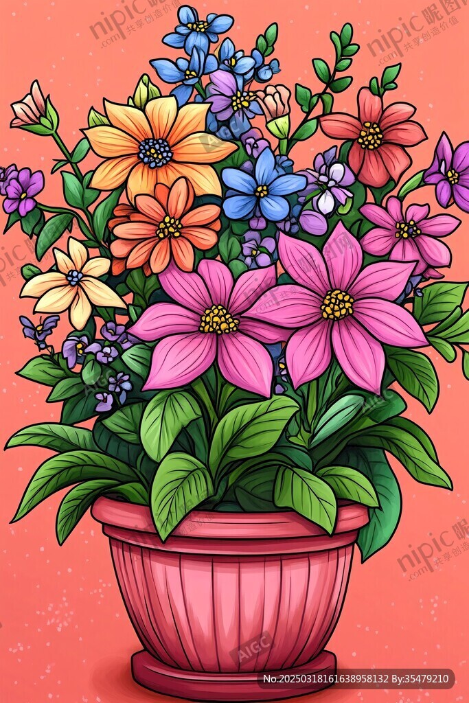 多彩花卉插畫