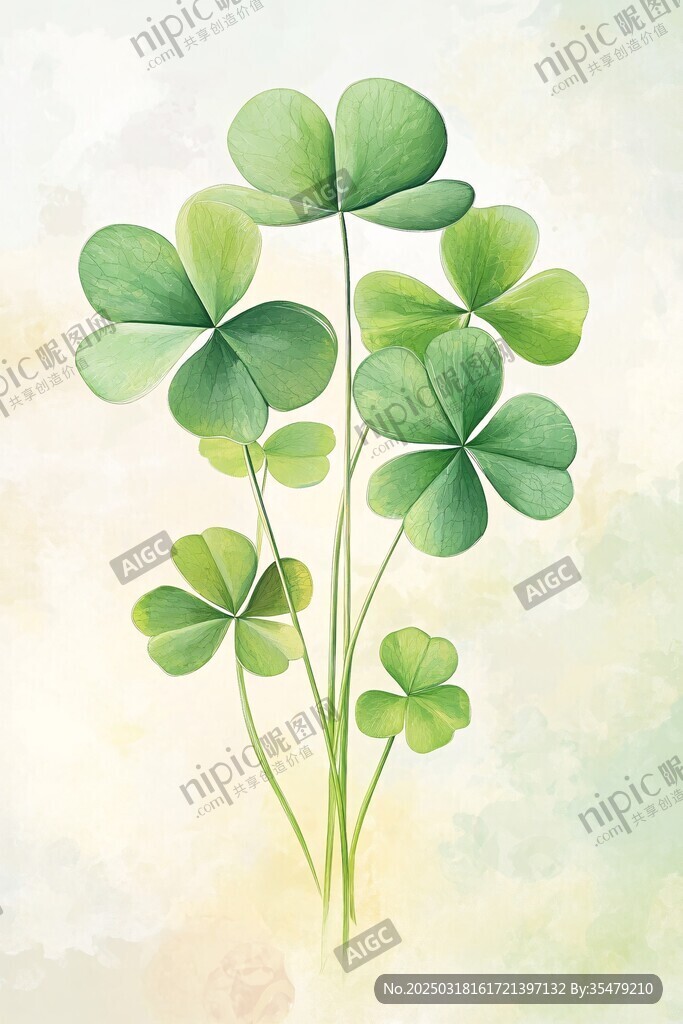 綠色三葉草植物插畫