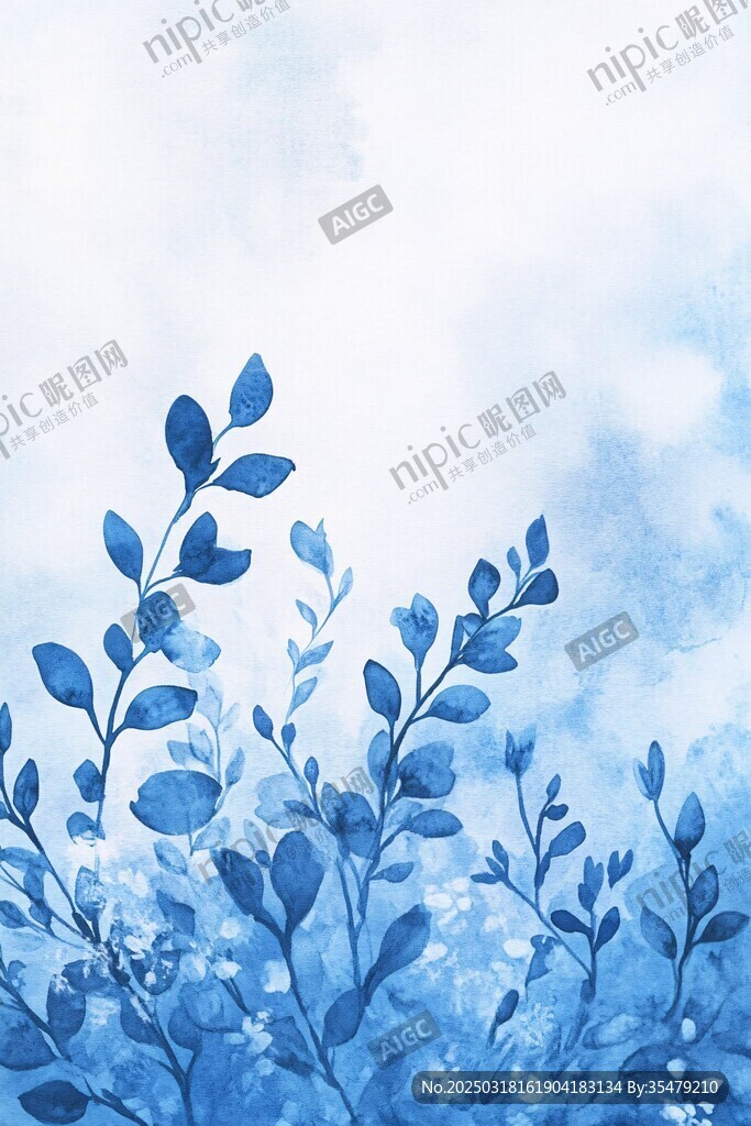 藍色水彩植物