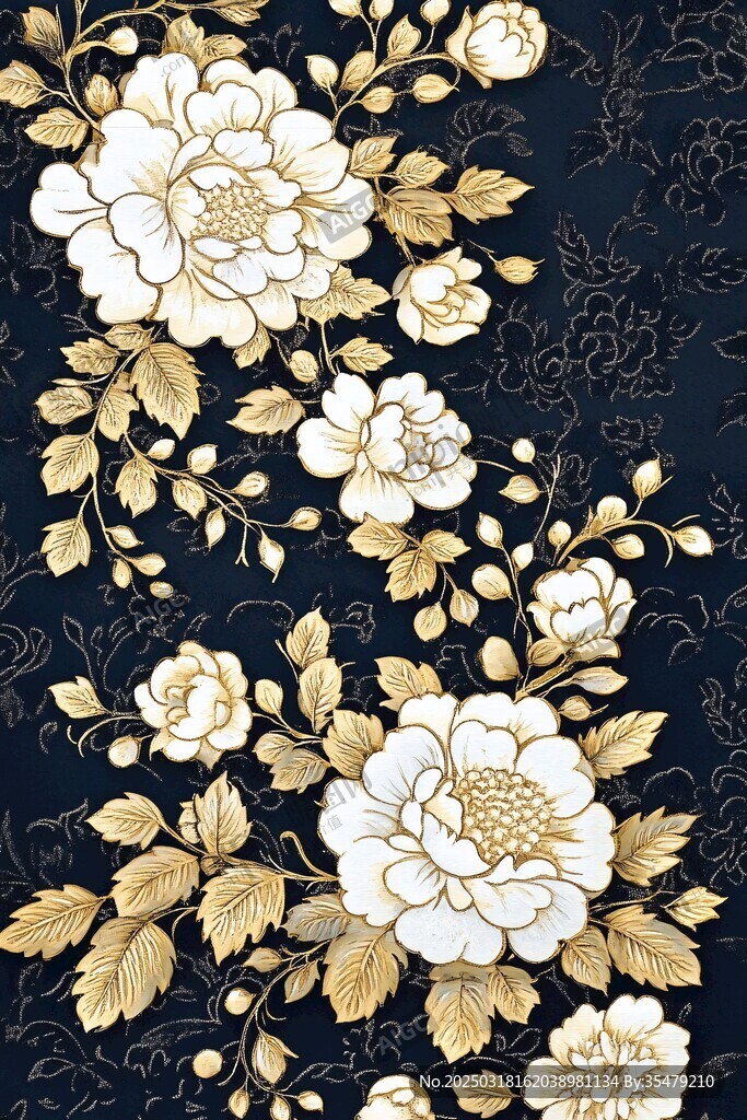金色花卉圖案在黑色背景上