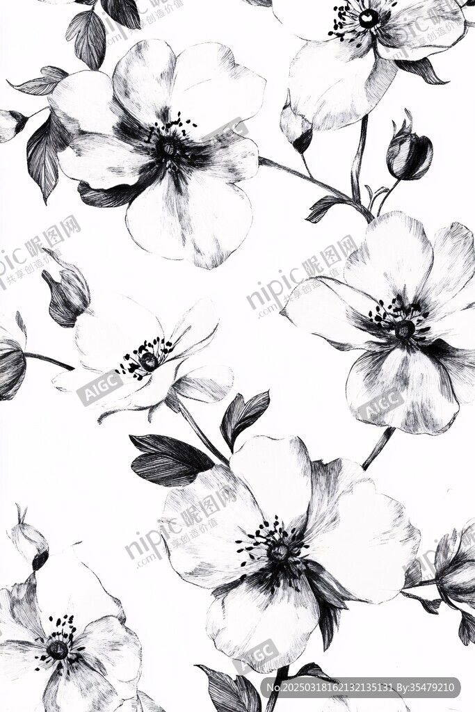 黑白花卉圖案