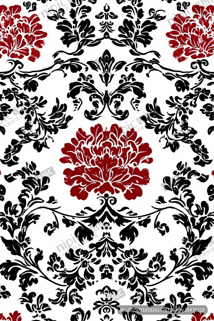 奢華復(fù)古紅黑花卉圖案