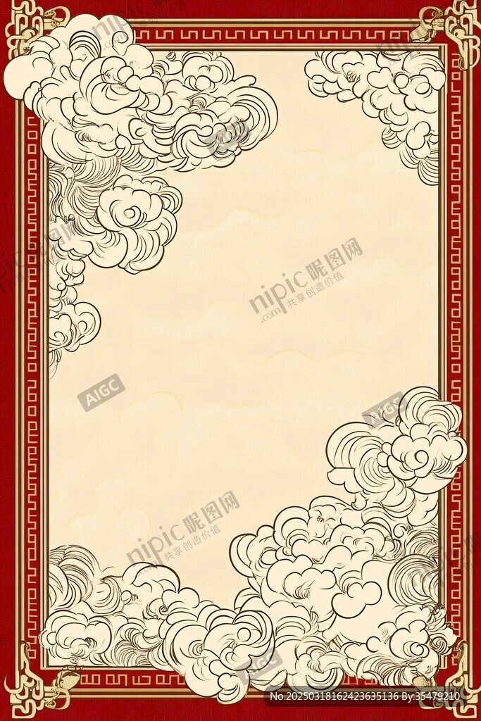 云端紅框藝術背景