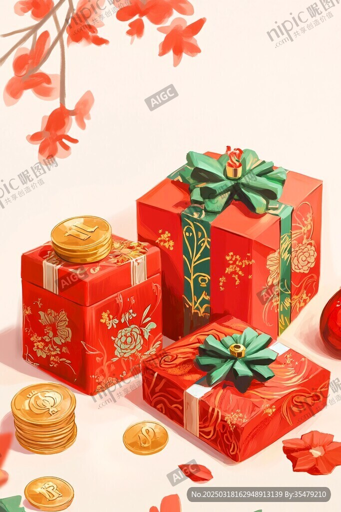 春節(jié)禮物與金幣共舞