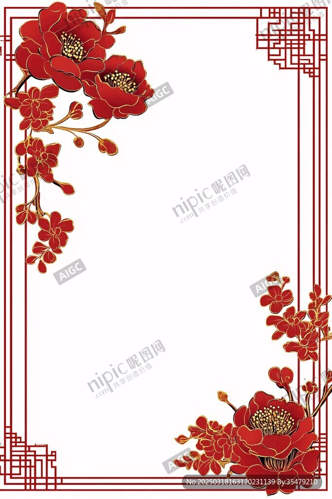 紅色花卉邊框設(shè)計(jì)