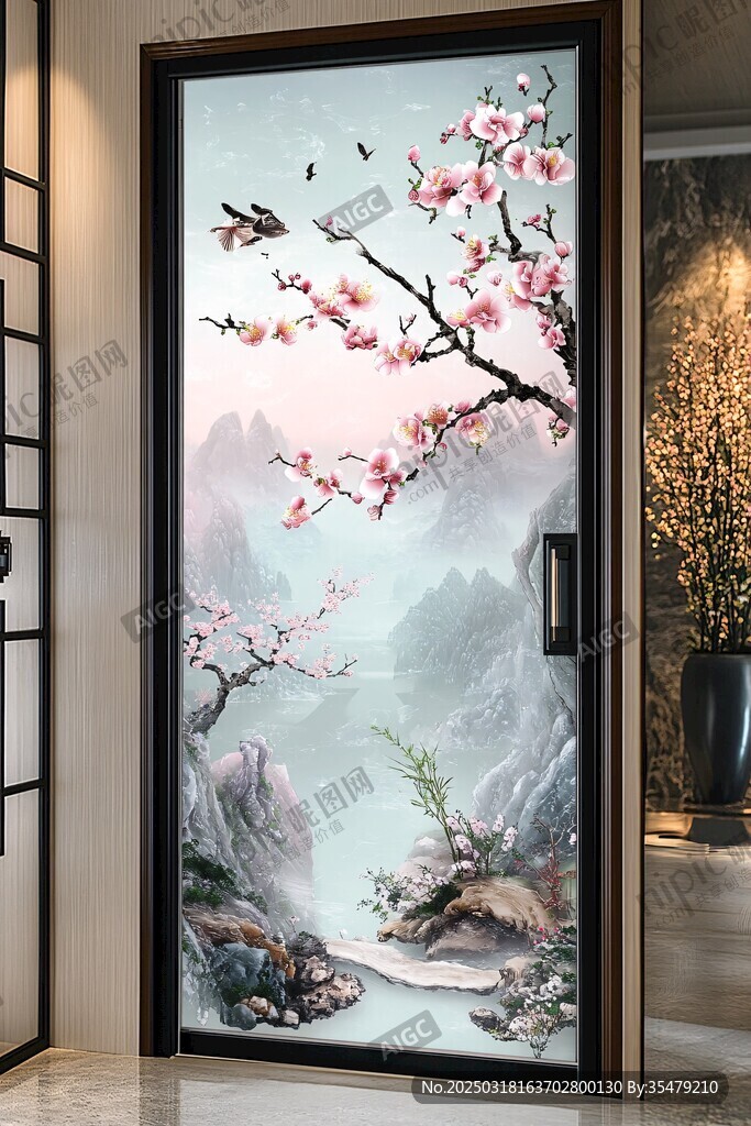 桃花山水畫