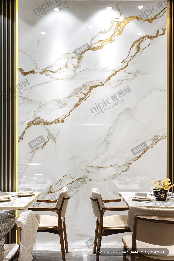 現(xiàn)代餐廳的 marble 和金色裝飾