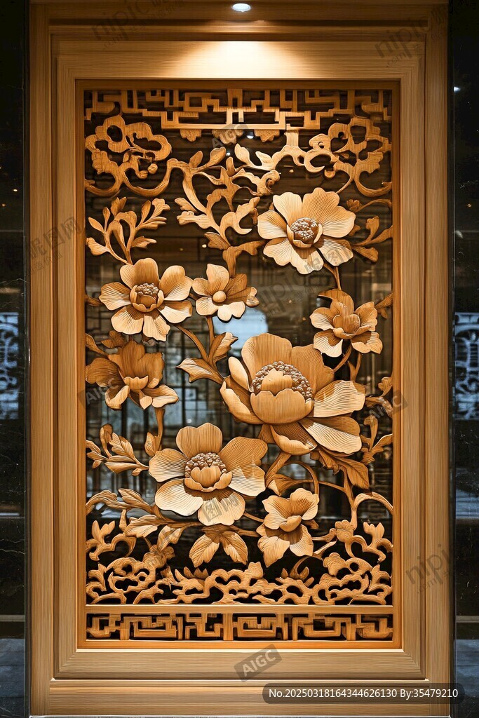 木雕花紋藝術(shù)屏風(fēng)
