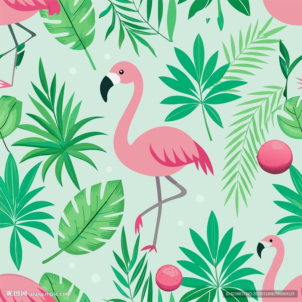 火烈鳥(niǎo)熱帶植物印花圖案