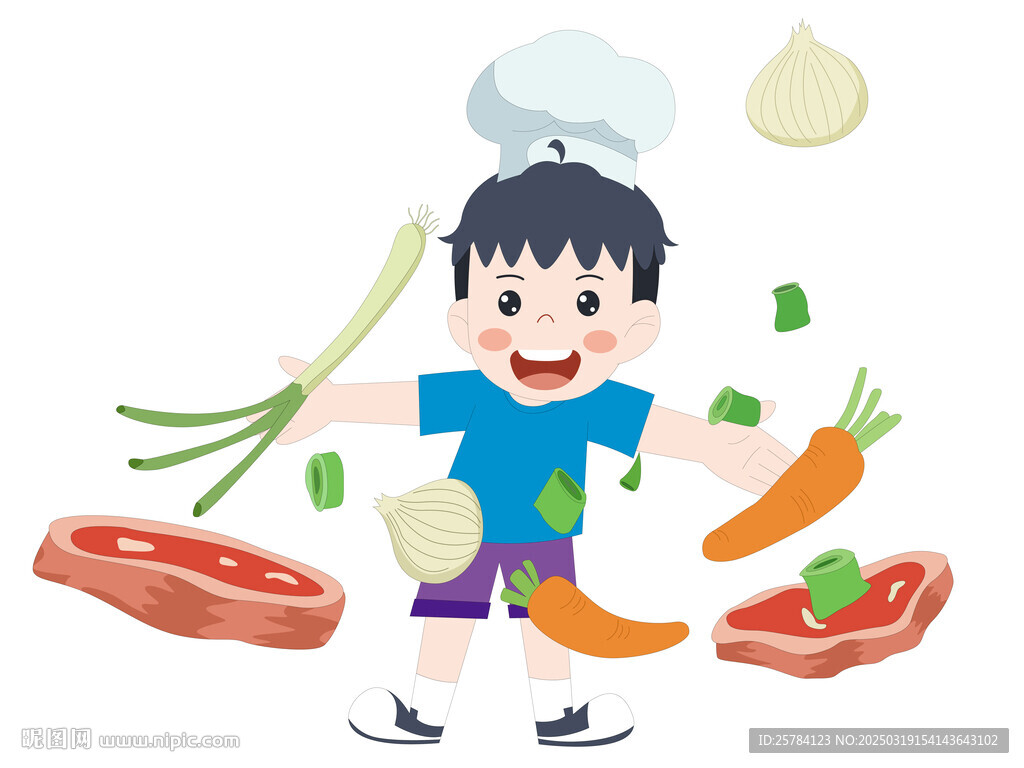 卡通兒童健康飲食食材插畫