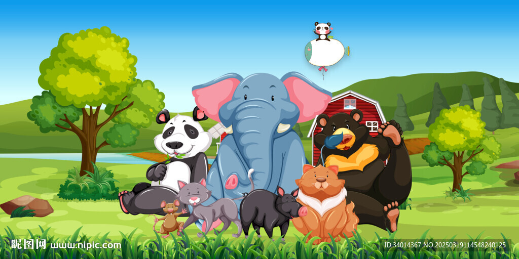 卡通動物背景墻