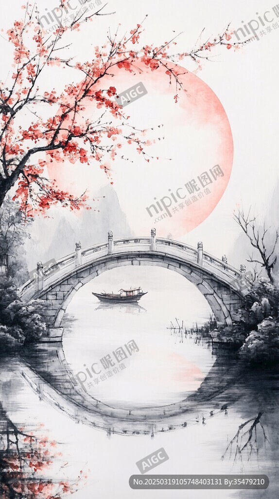 月映小橋 梅花盛開
