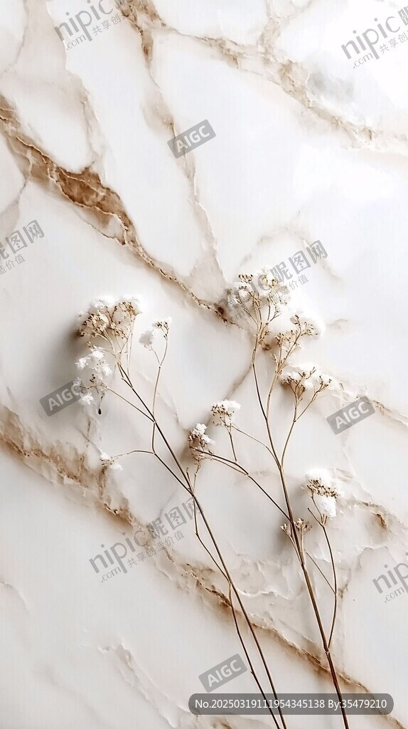 白色大理石上的白色花朵
