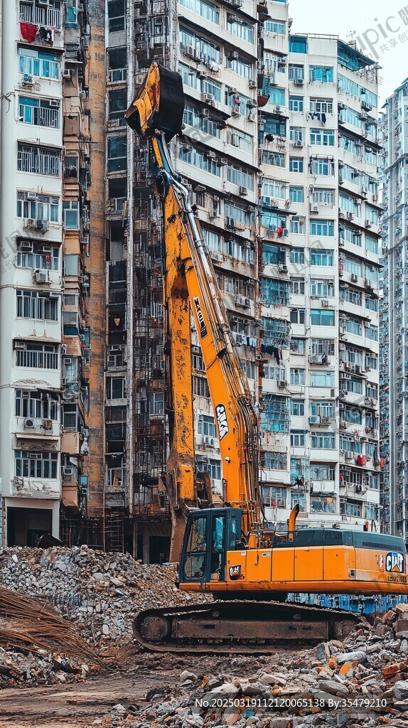 城市拆遷中的挖掘機